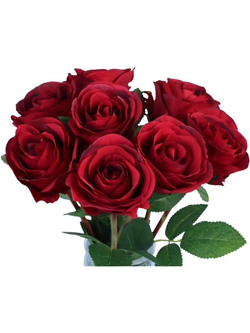 Artificial Roses Flowers with 8 Heads for Flower Arrangement (Red, 8)